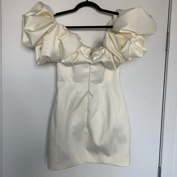 House of CB Selena Ivory Satin Ruffle Strapless Dress